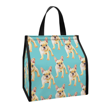 Watercolor French Bulldog Puppy Print Insulated Lunch Tote