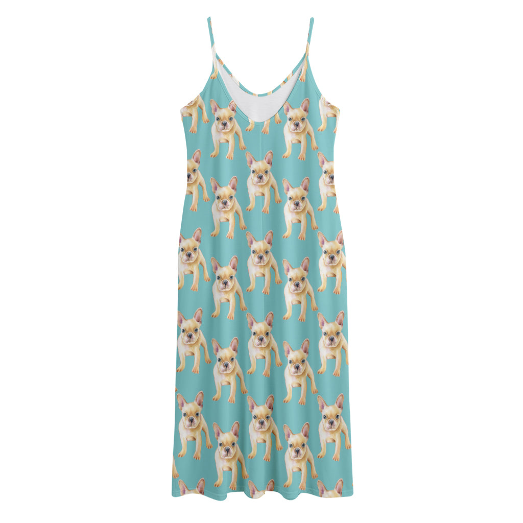 Watercolor French Bulldog Puppy Print Jersey Midi Cami Dress