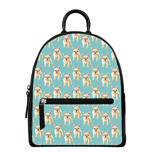 Watercolor French Bulldog Puppy Print Leather Backpack