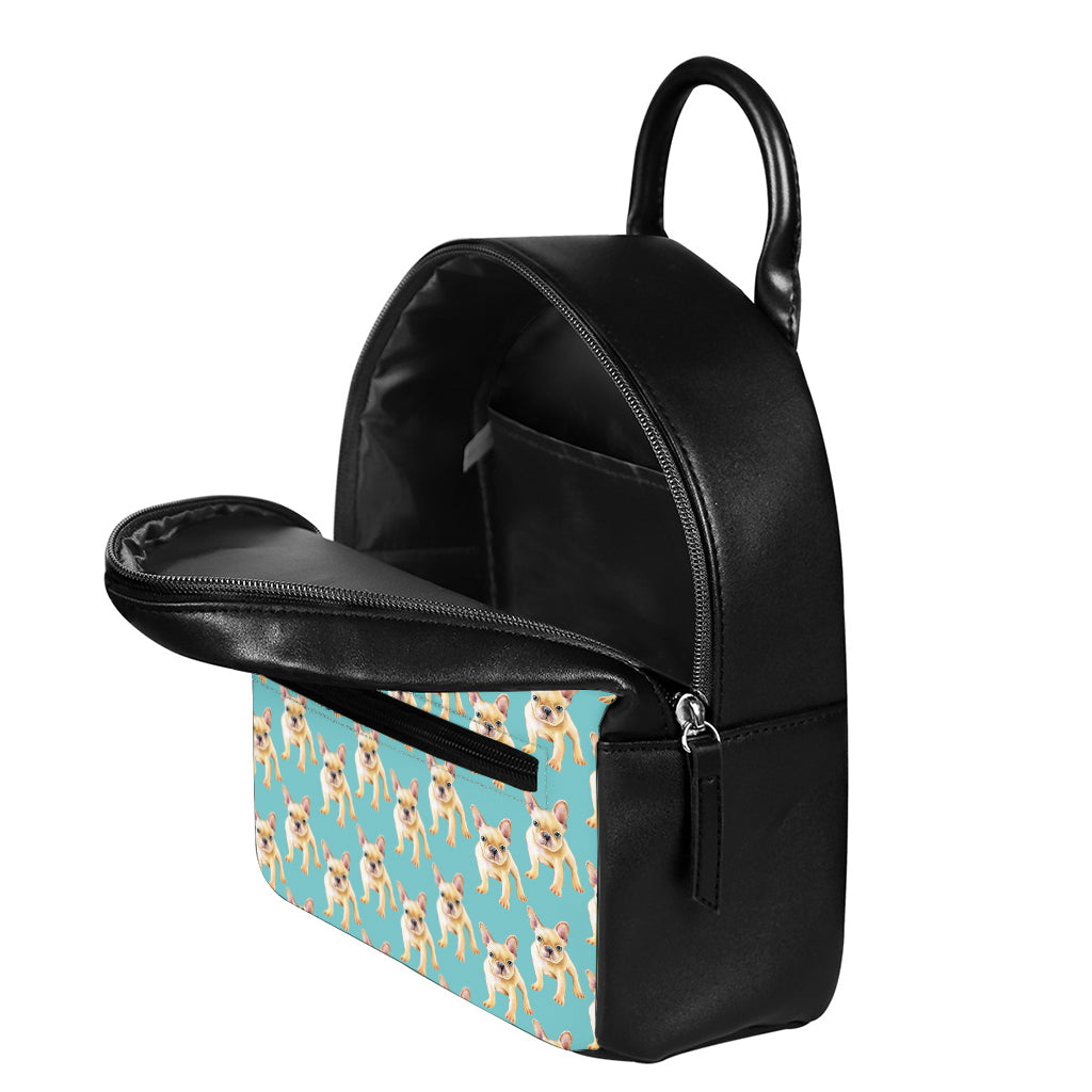 Watercolor French Bulldog Puppy Print Leather Backpack