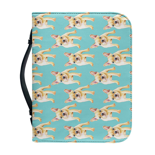 Watercolor French Bulldog Puppy Print Leather Bible Cover