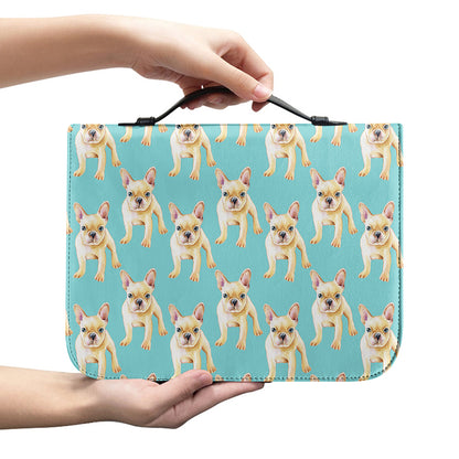 Watercolor French Bulldog Puppy Print Leather Bible Cover