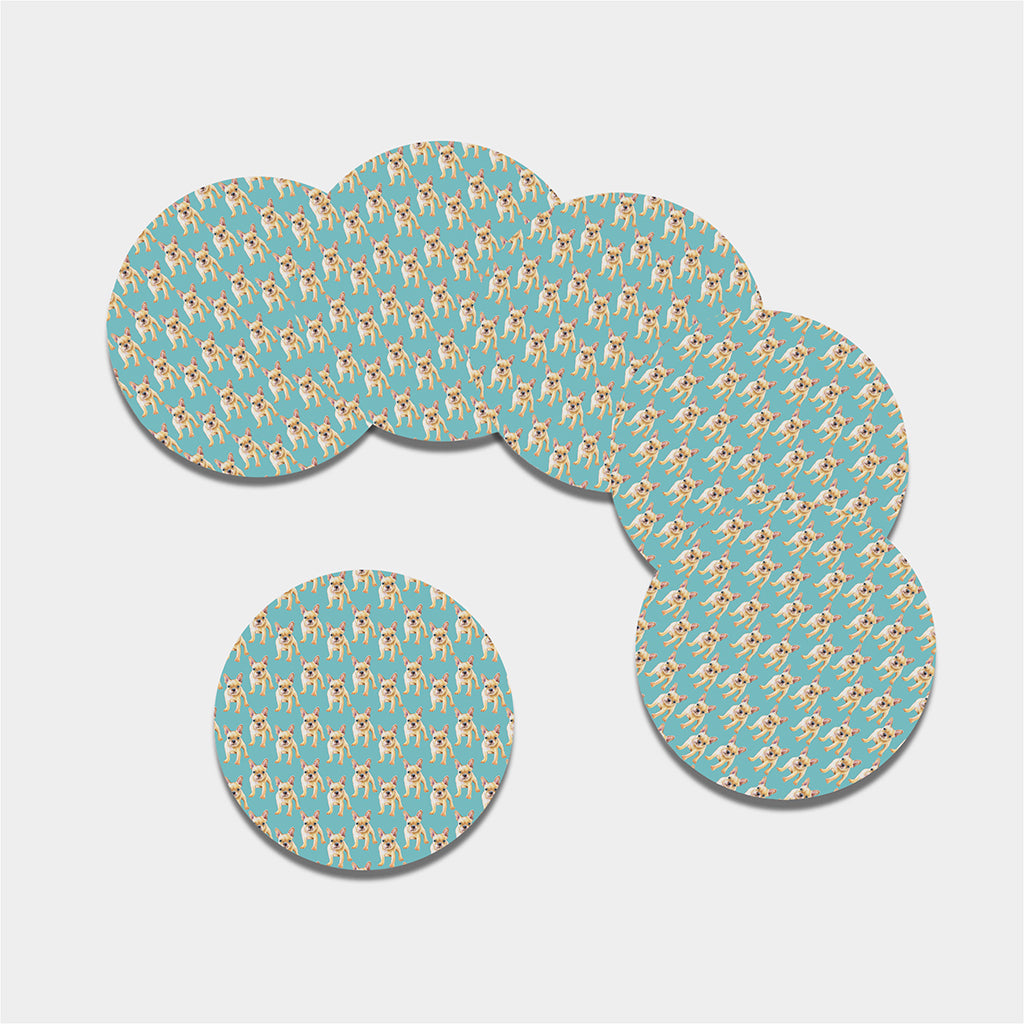 Watercolor French Bulldog Puppy Print Leather Coaster Set