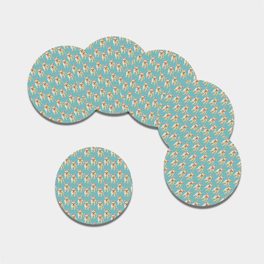 Watercolor French Bulldog Puppy Print Leather Coaster Set