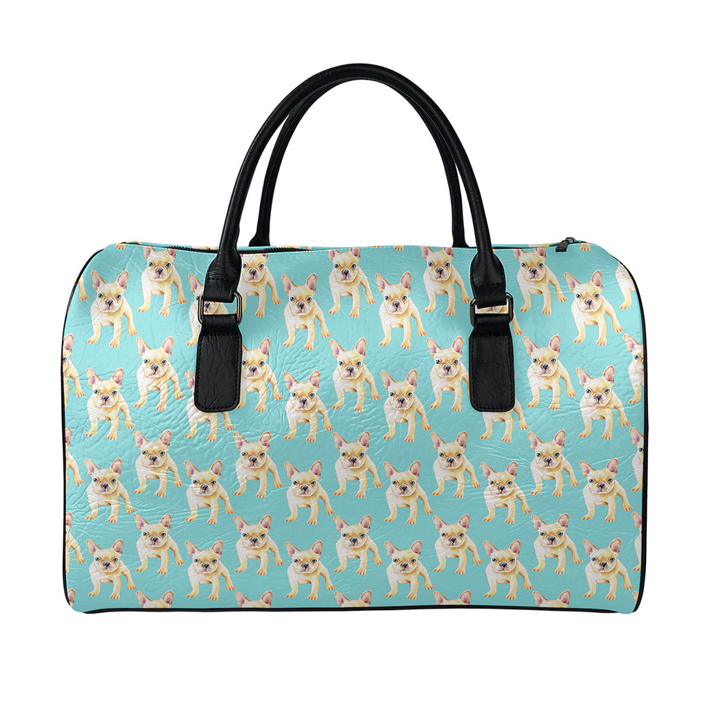 Watercolor French Bulldog Puppy Print Leather Duffle Bag