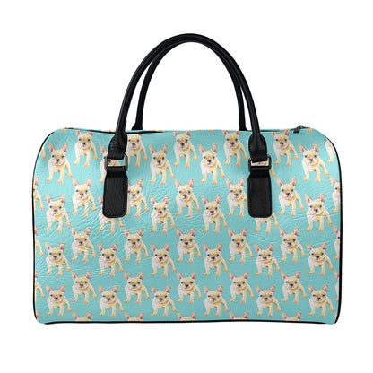 Watercolor French Bulldog Puppy Print Leather Duffle Bag