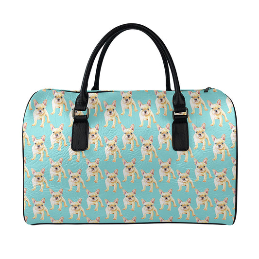 Watercolor French Bulldog Puppy Print Leather Duffle Bag