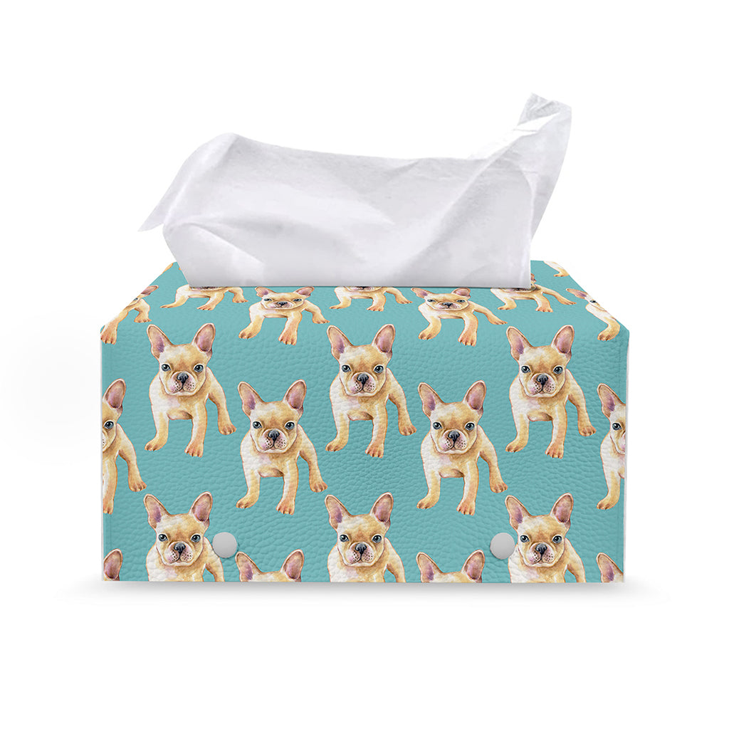 Watercolor French Bulldog Puppy Print Leather Tissue Box Cover