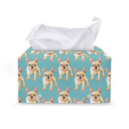 Watercolor French Bulldog Puppy Print Leather Tissue Box Cover
