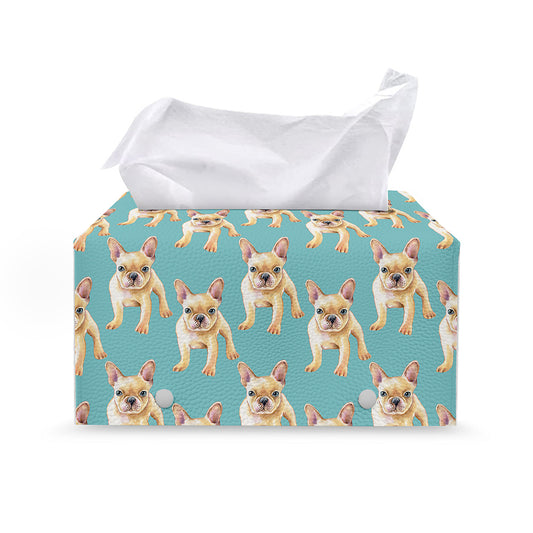 Watercolor French Bulldog Puppy Print Leather Tissue Box Cover