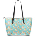 Watercolor French Bulldog Puppy Print Leather Tote Bag With Zipper