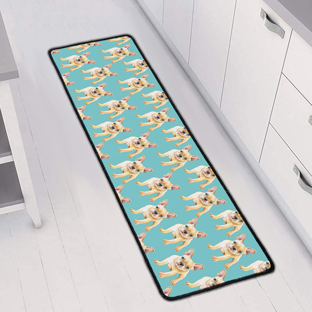 Watercolor French Bulldog Puppy Print Long Kitchen Mat
