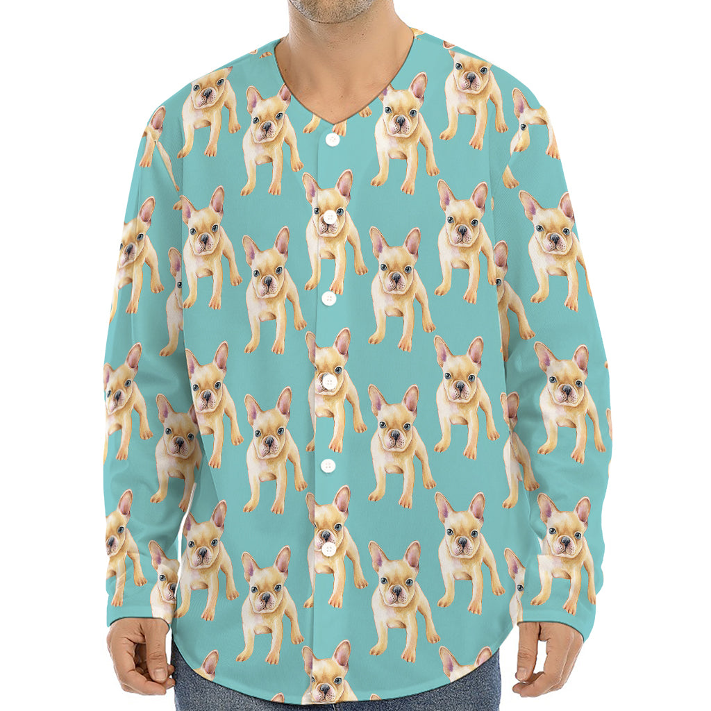 Watercolor French Bulldog Puppy Print Long Sleeve Baseball Jersey