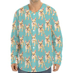 Watercolor French Bulldog Puppy Print Long Sleeve Baseball Jersey