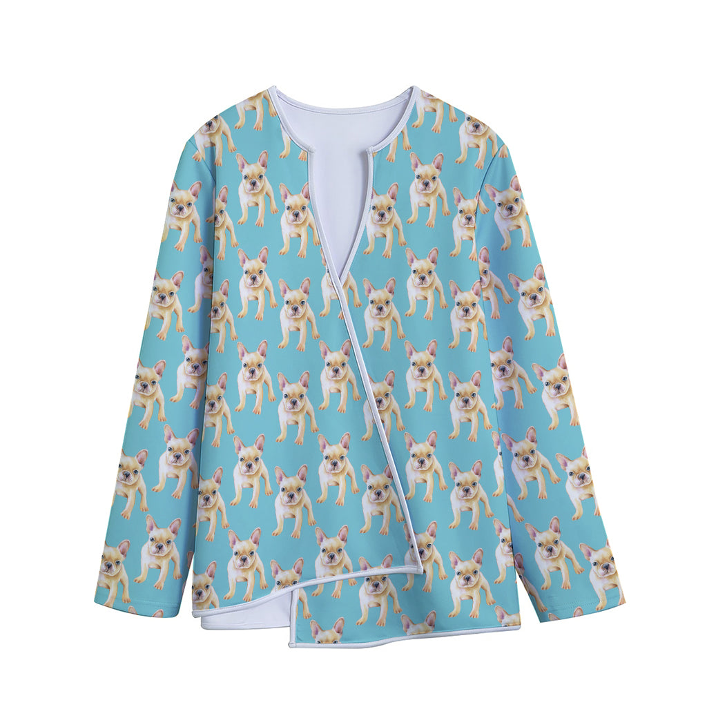 Watercolor French Bulldog Puppy Print Long Sleeve Short Coat