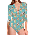 Watercolor French Bulldog Puppy Print Long Sleeve Swimsuit