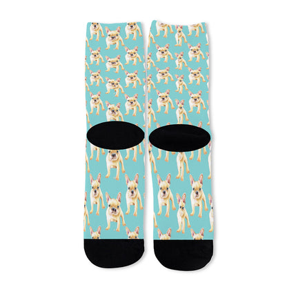 Watercolor French Bulldog Puppy Print Long Socks