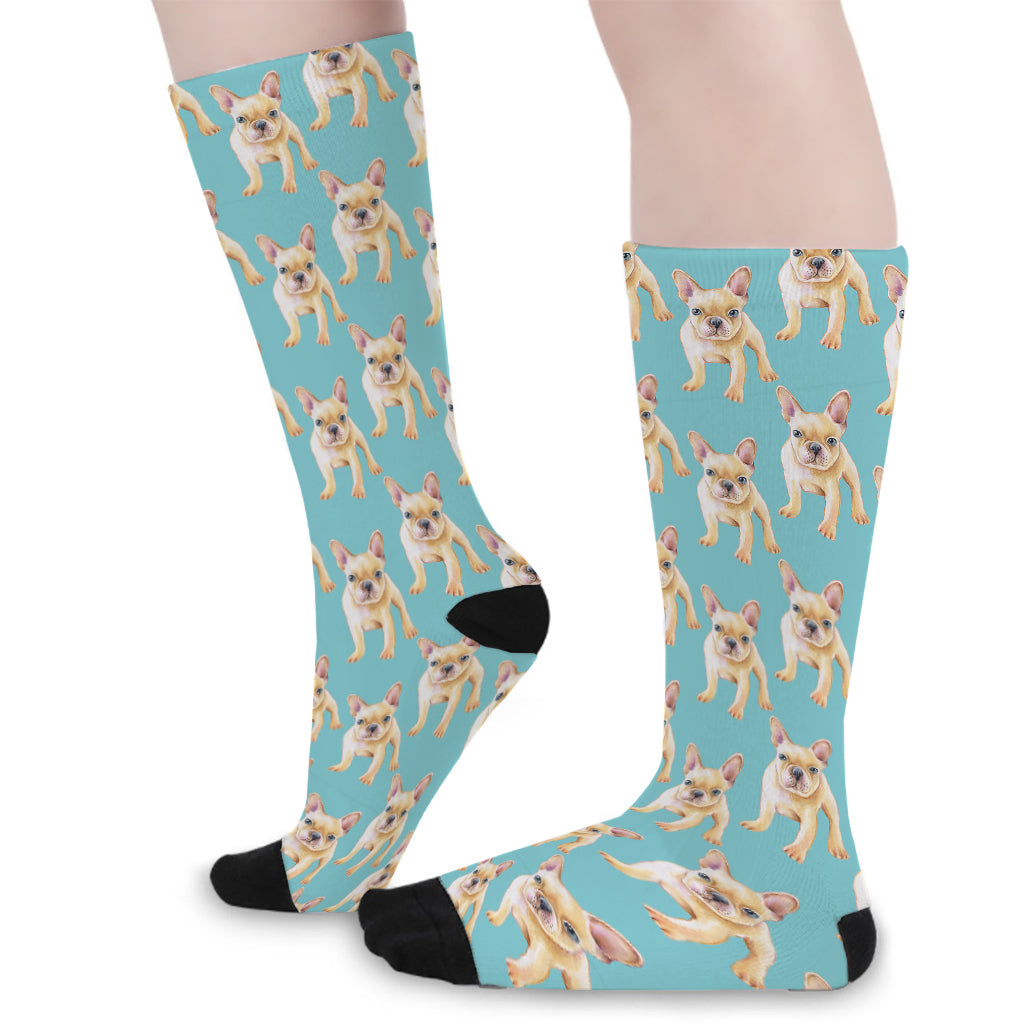 Watercolor French Bulldog Puppy Print Long Socks