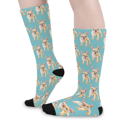 Watercolor French Bulldog Puppy Print Long Socks
