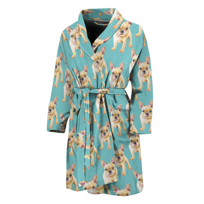Watercolor French Bulldog Puppy Print Men's Bathrobe