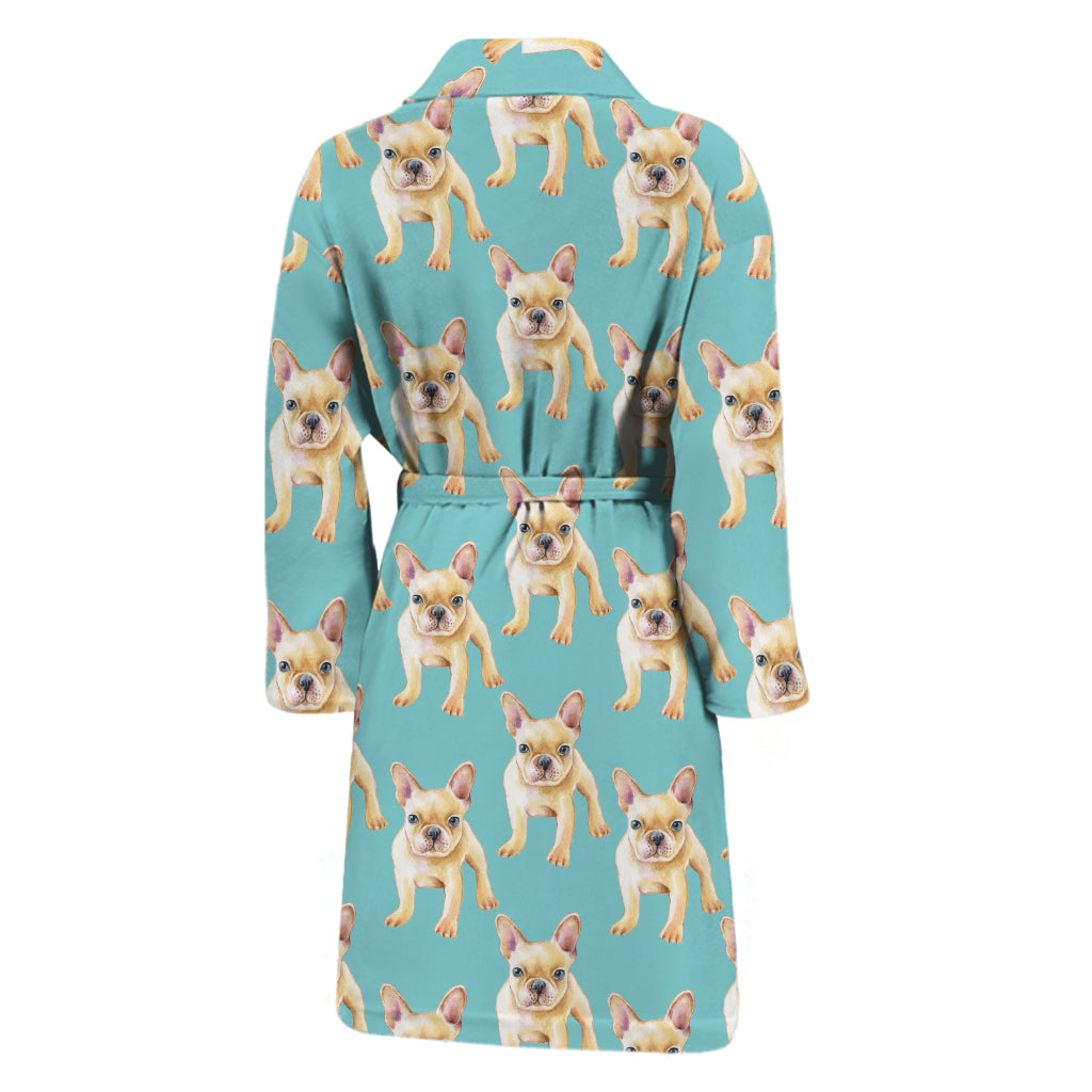 Watercolor French Bulldog Puppy Print Men's Bathrobe