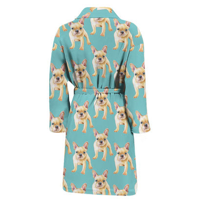 Watercolor French Bulldog Puppy Print Men's Bathrobe