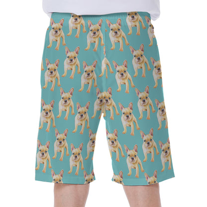 Watercolor French Bulldog Puppy Print Men's Beach Shorts