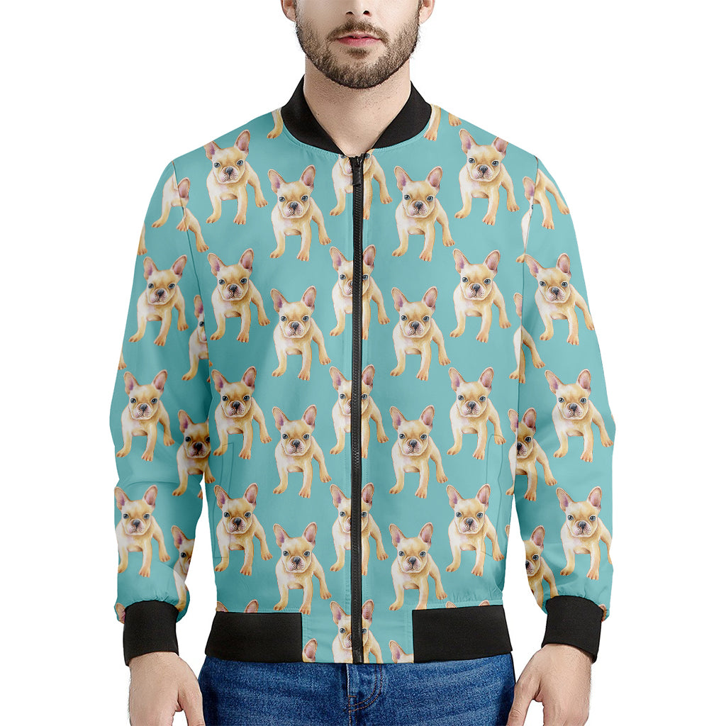 Watercolor French Bulldog Puppy Print Men's Bomber Jacket
