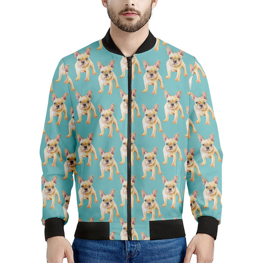 Watercolor French Bulldog Puppy Print Men's Bomber Jacket