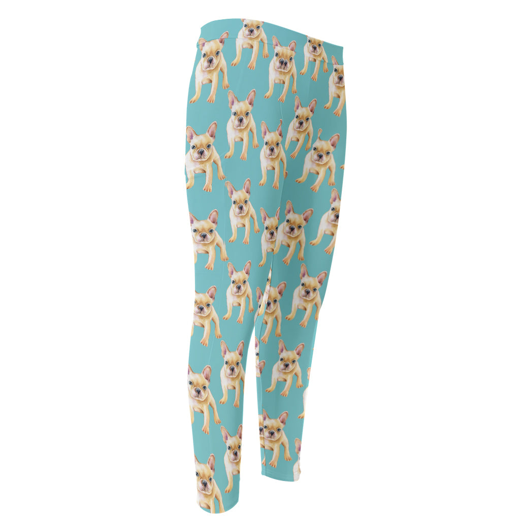 Watercolor French Bulldog Puppy Print Men's Compression Pants