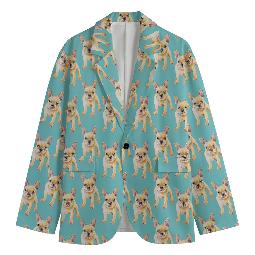 Watercolor French Bulldog Puppy Print Men's Cotton Blazer