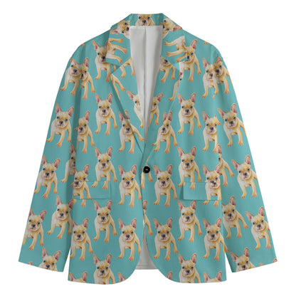 Watercolor French Bulldog Puppy Print Men's Cotton Blazer