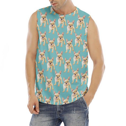 Watercolor French Bulldog Puppy Print Men's Fitness Tank Top