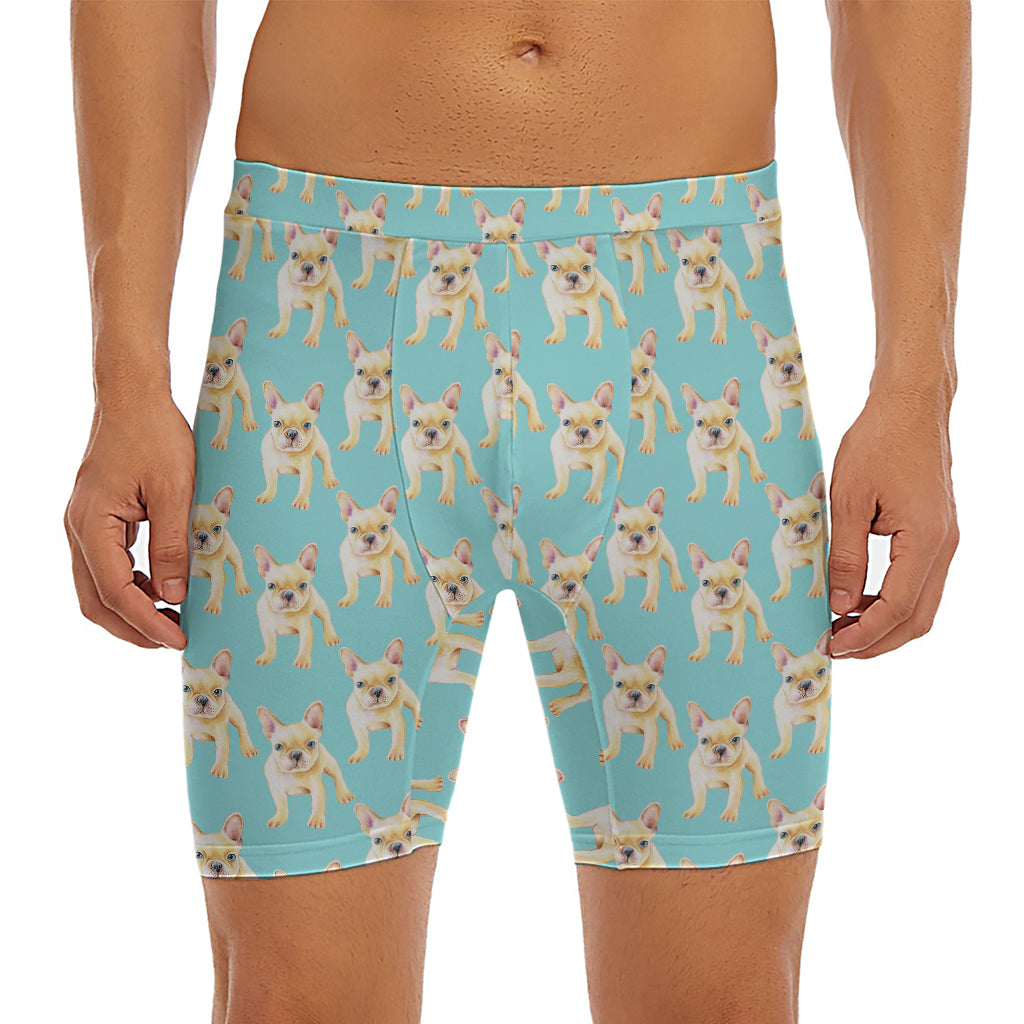 Watercolor French Bulldog Puppy Print Men's Long Boxer Briefs