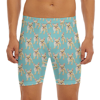 Watercolor French Bulldog Puppy Print Men's Long Boxer Briefs
