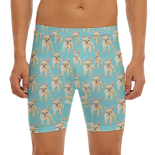 Watercolor French Bulldog Puppy Print Men's Long Boxer Briefs