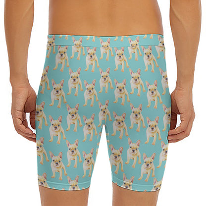 Watercolor French Bulldog Puppy Print Men's Long Boxer Briefs