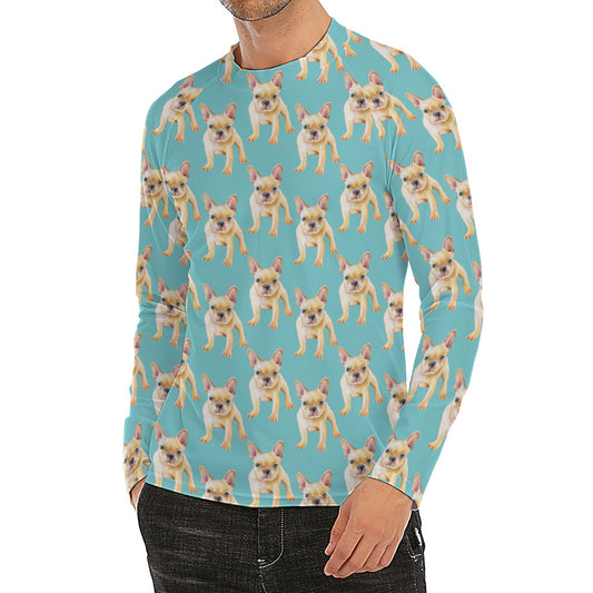 Watercolor French Bulldog Puppy Print Men's Long Sleeve Rash Guard