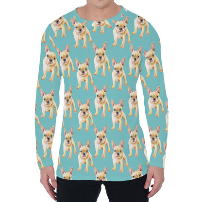Watercolor French Bulldog Puppy Print Men's Long Sleeve T-Shirt