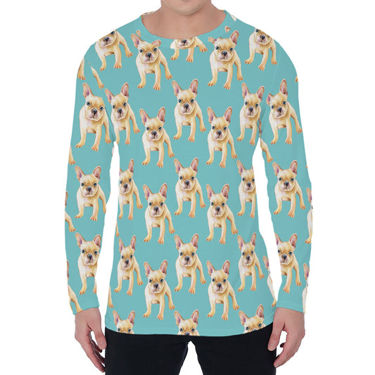 Watercolor French Bulldog Puppy Print Men's Long Sleeve T-Shirt