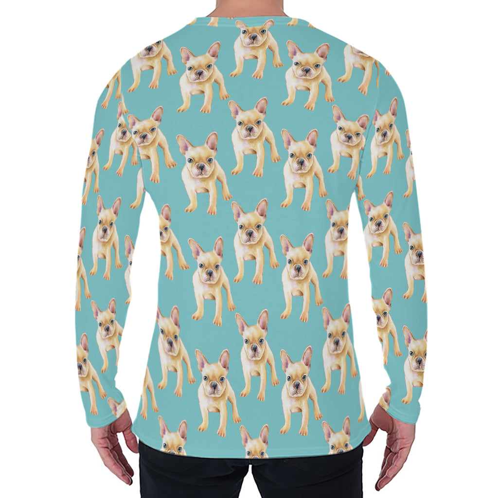 Watercolor French Bulldog Puppy Print Men's Long Sleeve T-Shirt