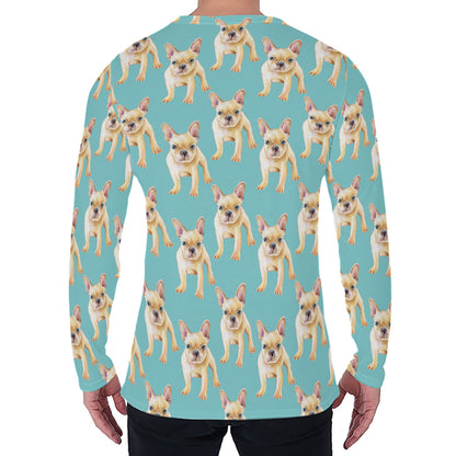 Watercolor French Bulldog Puppy Print Men's Long Sleeve T-Shirt