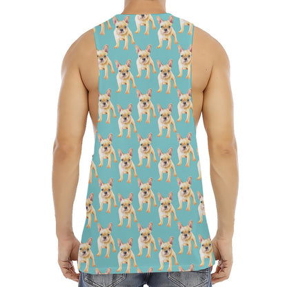 Watercolor French Bulldog Puppy Print Men's Muscle Tank Top