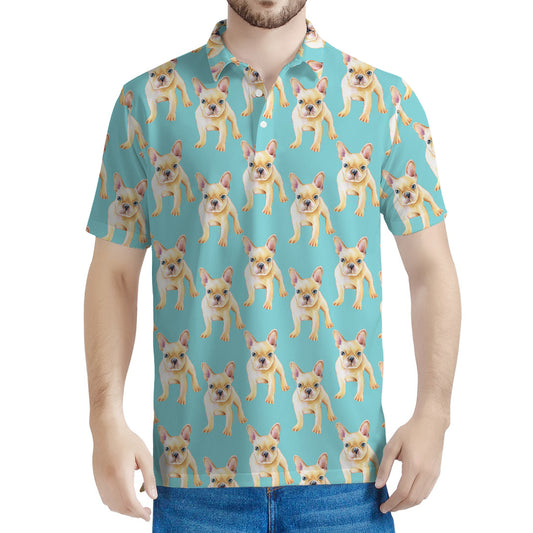 Watercolor French Bulldog Puppy Print Men's Polo Shirt