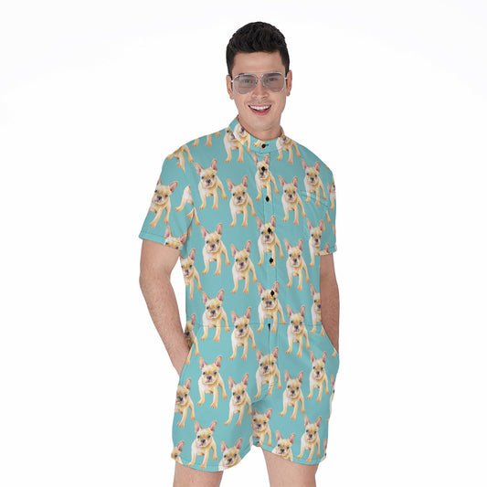 Watercolor French Bulldog Puppy Print Men's Rompers