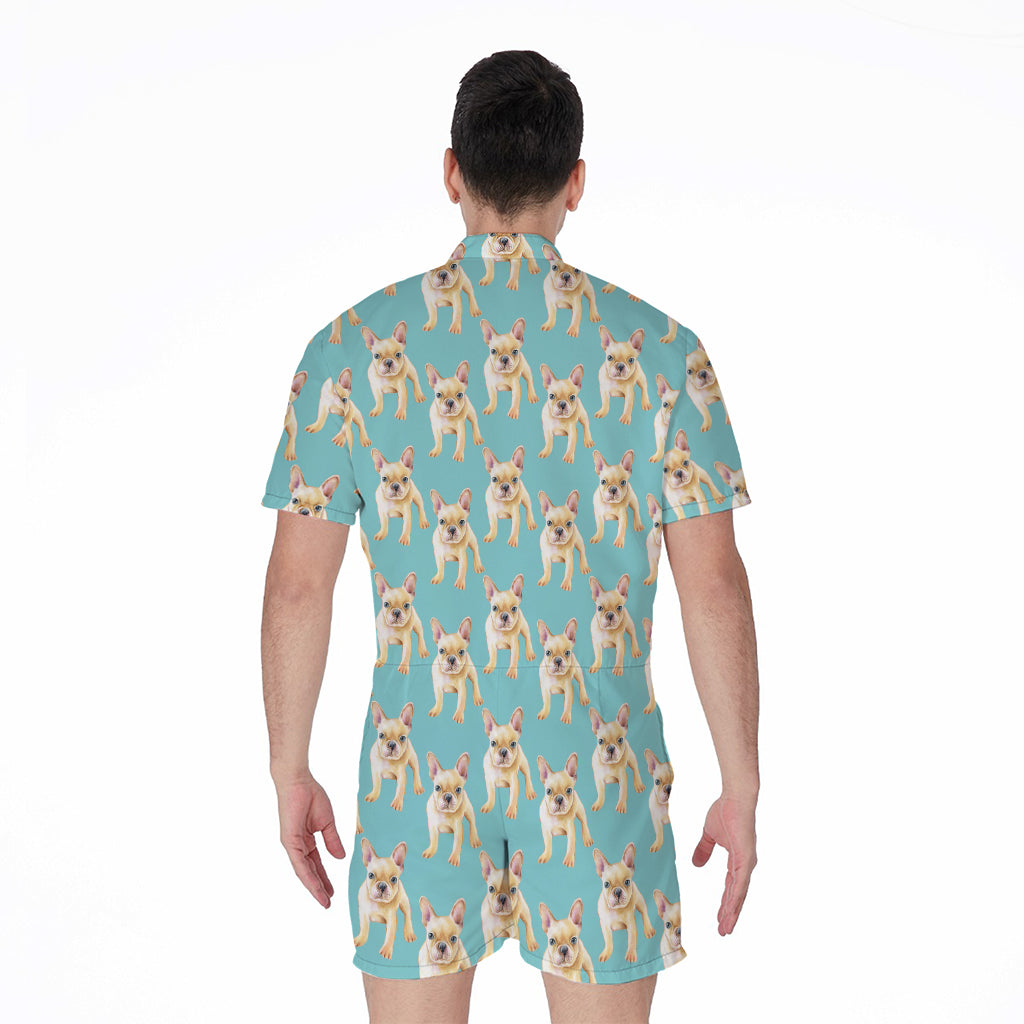 Watercolor French Bulldog Puppy Print Men's Rompers