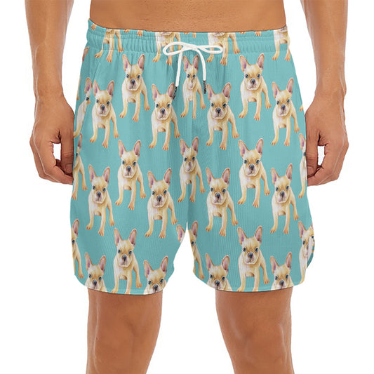 Watercolor French Bulldog Puppy Print Men's Split Running Shorts