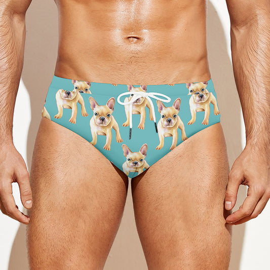 Watercolor French Bulldog Puppy Print Men's Swim Briefs
