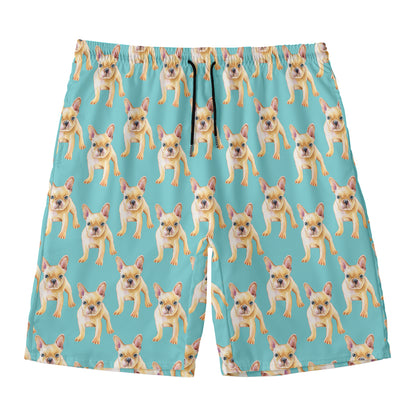 Watercolor French Bulldog Puppy Print Men's Swim Trunks