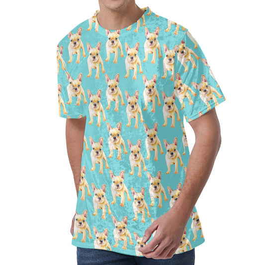 Watercolor French Bulldog Puppy Print Men's Velvet T-Shirt
